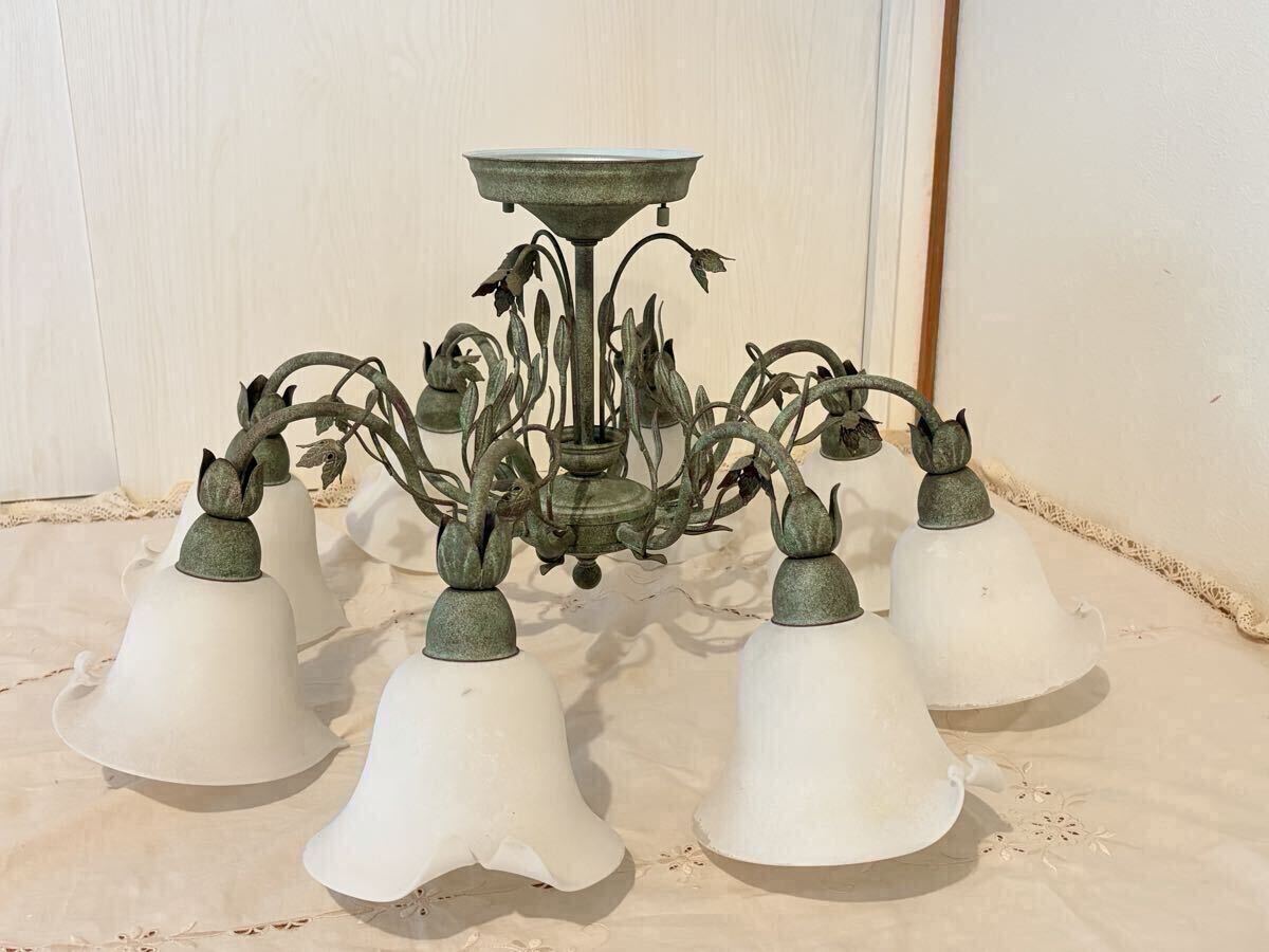 ナショナル シャンデリア 6灯 白熱灯照明器具 天井照明 フリル ガラス