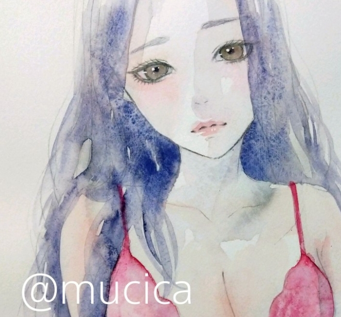 2386/B 肉筆原画　美人とモンステラ　水彩絵具　手描きイラスト　裸婦画 目立った傷や汚れなし】肉筆原画 手描きイラスト オリジナル 美人画