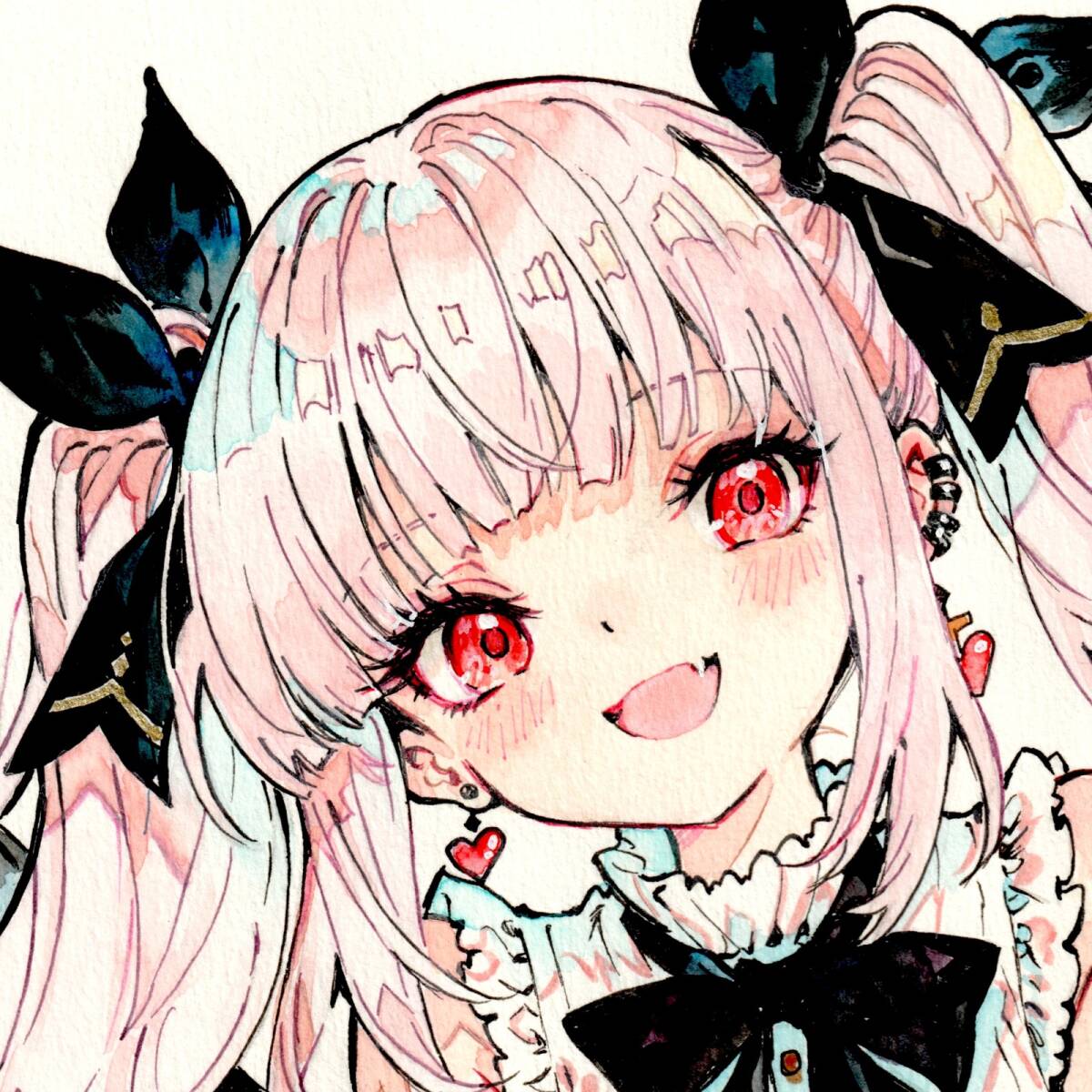 新品】手書きイラスト オリジナル ツインテールの女の子 水彩紙