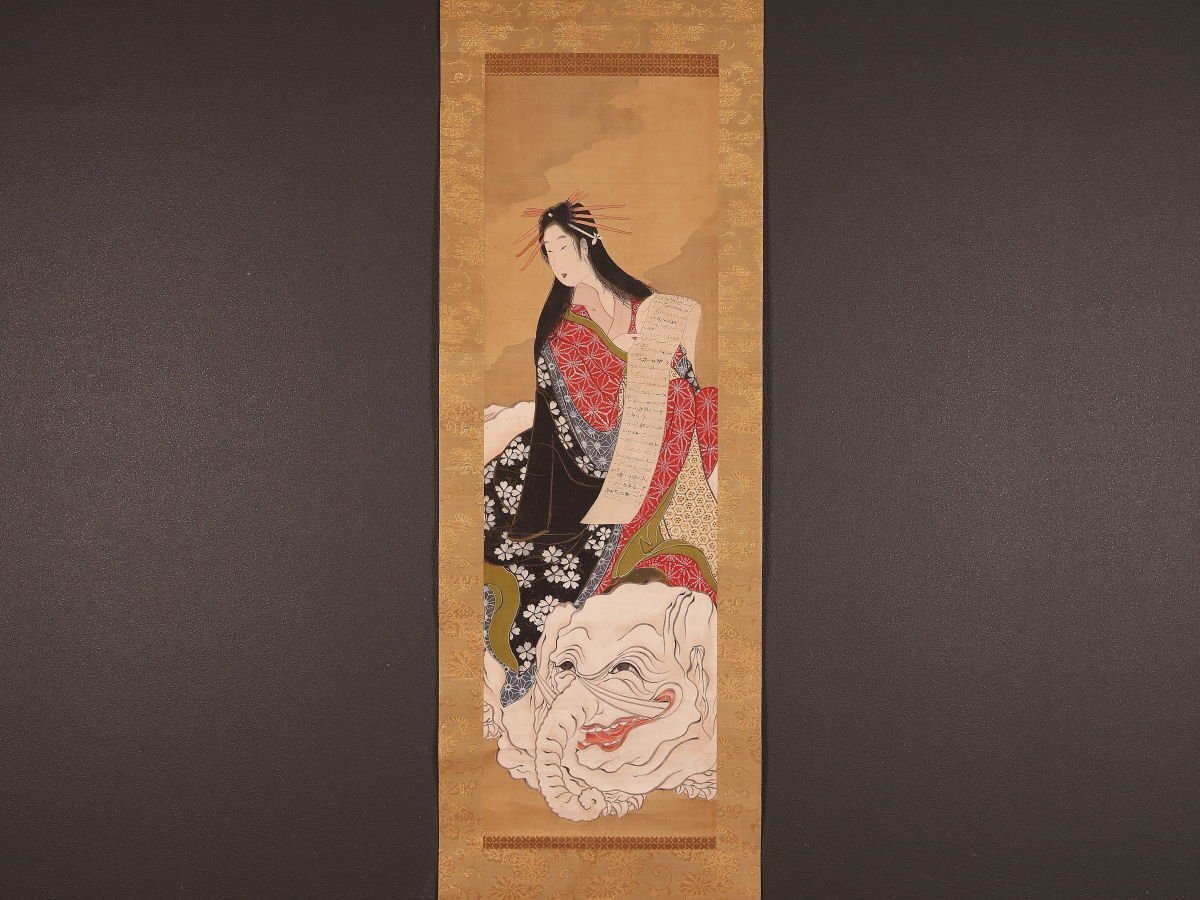 複製】□葛飾北斎□「富士越龍図」□掛軸□工芸品□桐箱付き□江戸時代