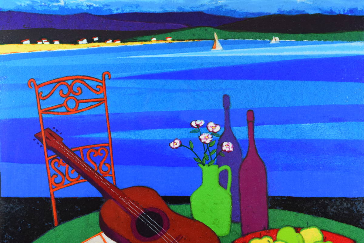 ロジェ・ボナフェ「村と大きな赤い木」シルクスクリーン/直筆