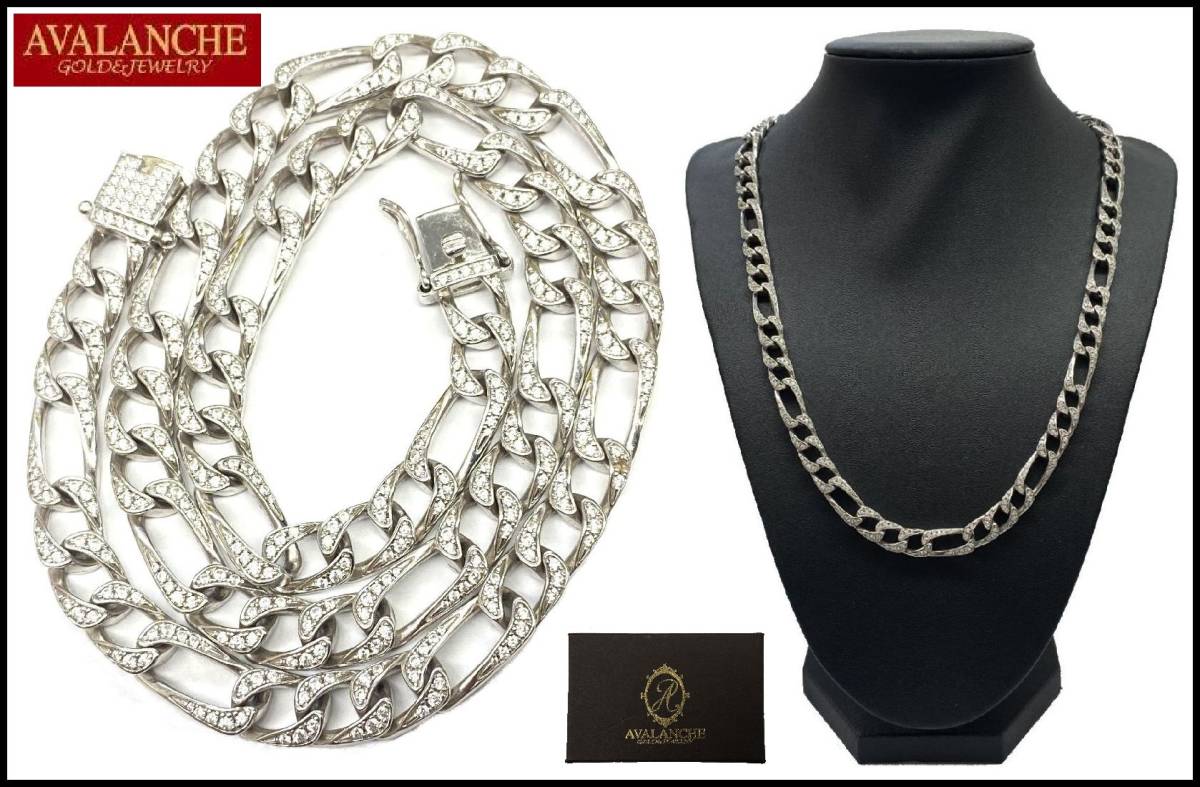avalanche 10k マイアミネックレス　ジルコニア入り ダイヤモンド 10K ホワイトゴールド マイアミネックレス 幅8.2mm