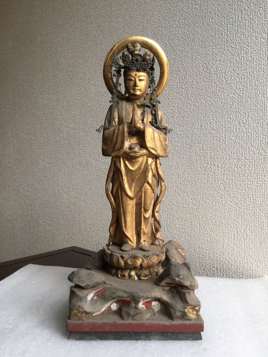 骨董 江戸時代 木彫 観音菩薩 立像