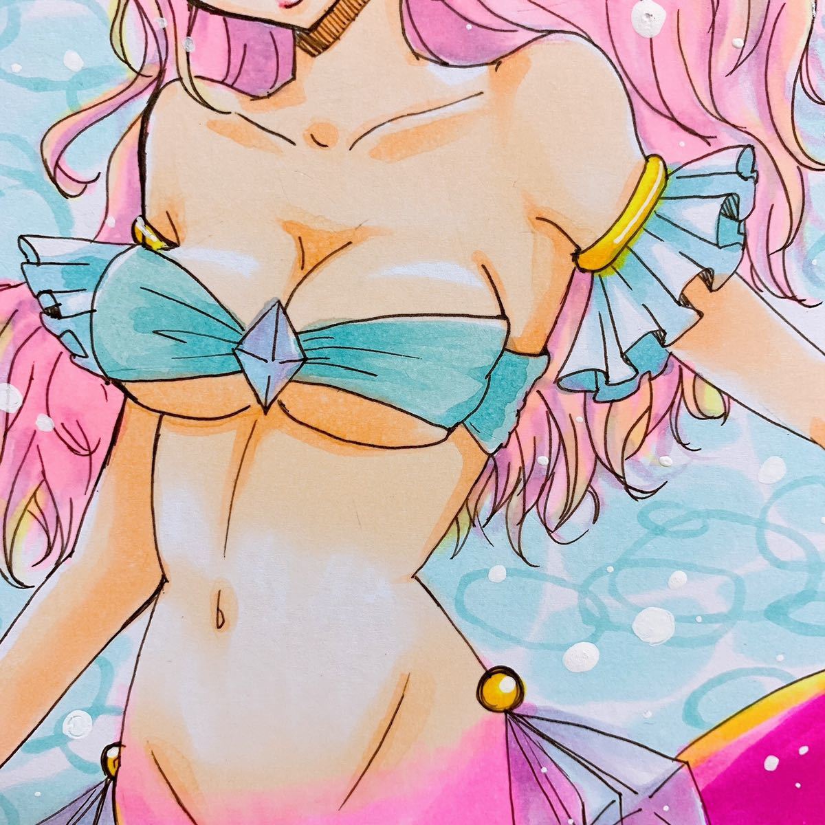 新品】【☆手描きイラスト☆オリジナル「ピンクの人魚姫」】手描き