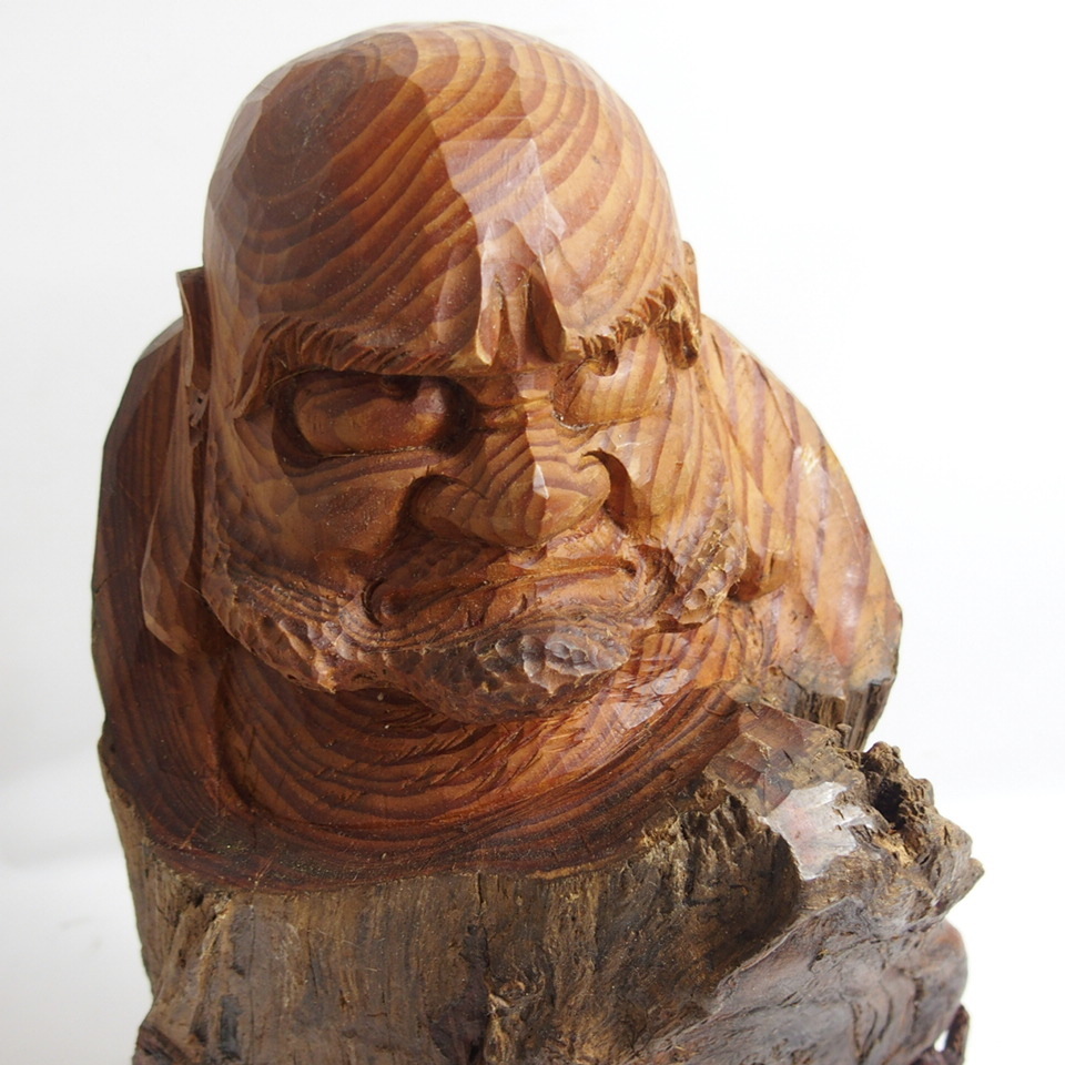 香川県伝統工芸 木彫り 達磨大師 青山彫 一成 在銘 一刀彫 約40cm 骨董