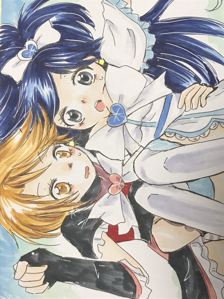 手描きイラスト 中色紙☆プリキュア☆キュアブラック キュアホワイト
