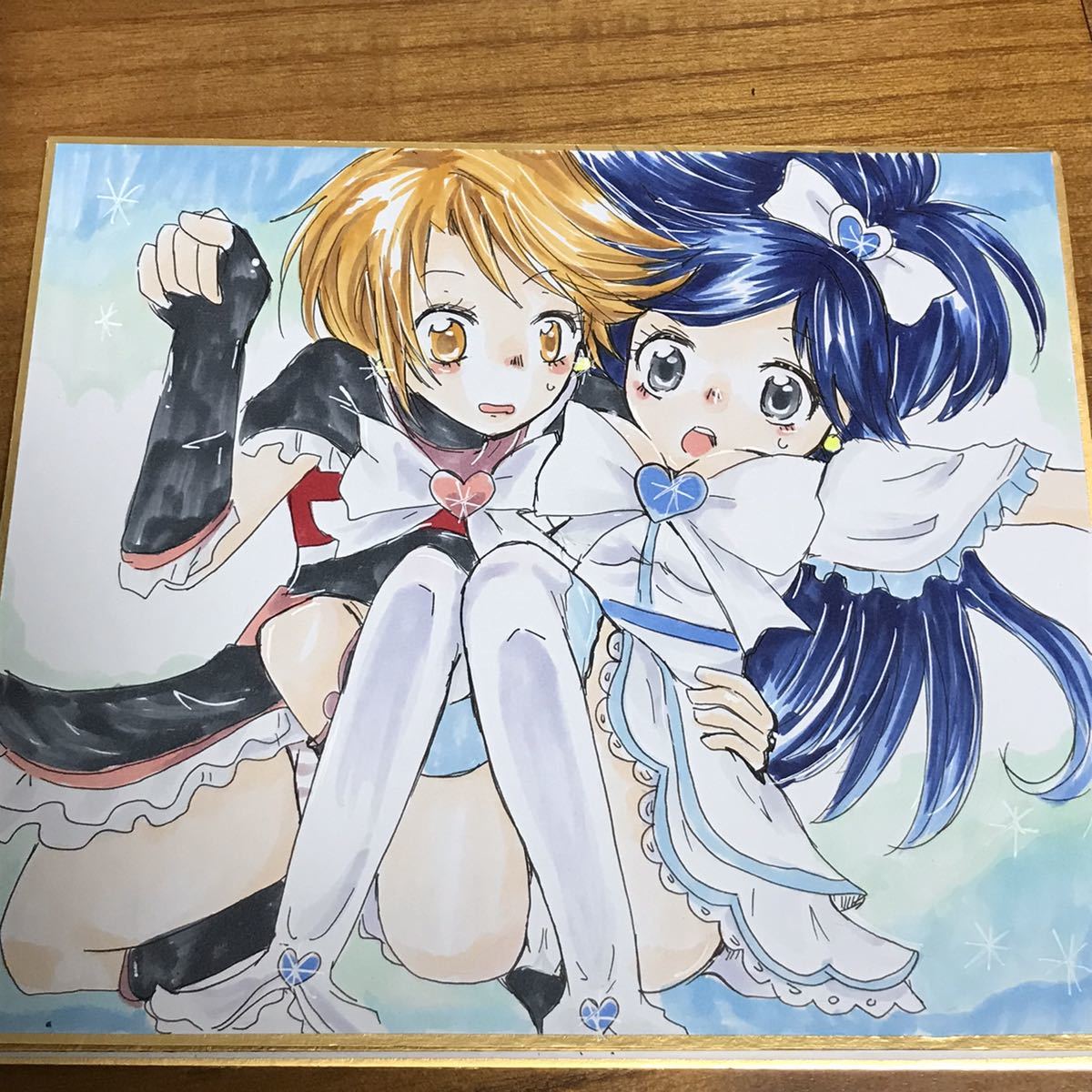 手描きイラスト 中色紙☆プリキュア☆キュアブラック キュアホワイト