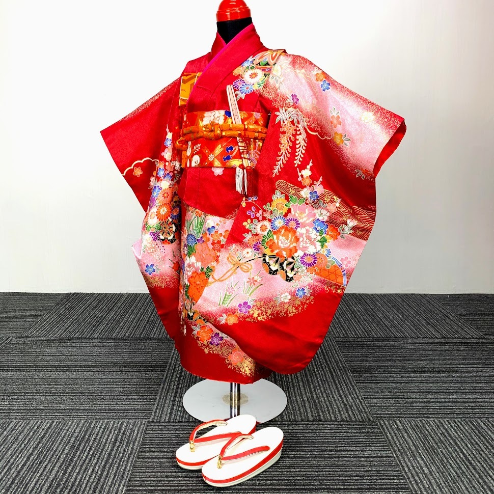 七五三 3歳 女の子 着物セット ワインレッド ピンク エンジ 花 毬 まり 着物 結び帯 帯 草履 はこせこ ハコセコ 扇子 753 女 まとめ の落札情報詳細 ヤフオク落札価格情報 オークフリー スマートフォン版