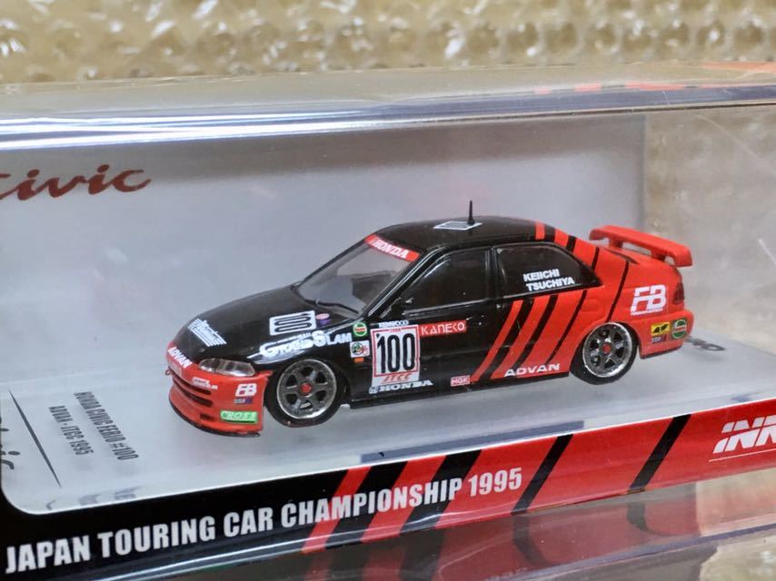 INNO64 土屋圭一 ホンダ シビック フェリオ アドバン JTCC #100 1/64 イノモデル INNO 1/64 ドリキン ADVAN Honda Civic Ferio 赤／黒 HONDA シビック フェリオ JTCC 1995年 土屋圭市選手 ホンダ シビック