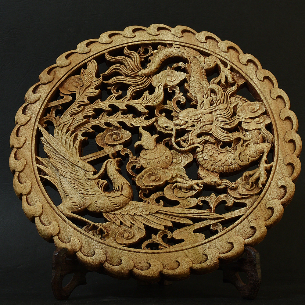 アンティーク　木彫工芸品 花鳥図 透かし彫り 金塗り 壁掛け装飾品 おしどり 彫金花鳥絵 秀鳳作 インテリア 伝統工芸 彫金細工 彫金色絵