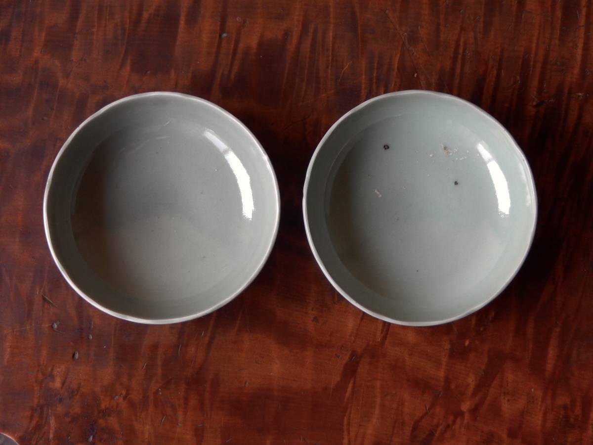 OAN】 古伊万里 青磁 輪花 皿 2枚セット 骨董 古美術 古道具 民藝 懐石