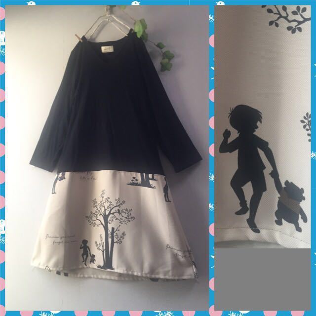 新品 Handmade Poohシルエット切替チュニックワンピース 北欧英国ハンドメイド手作りブラック黒伸びるニット素材ディズニーリメイクベージュ の落札情報詳細 ヤフオク落札価格情報 オークフリー スマートフォン版