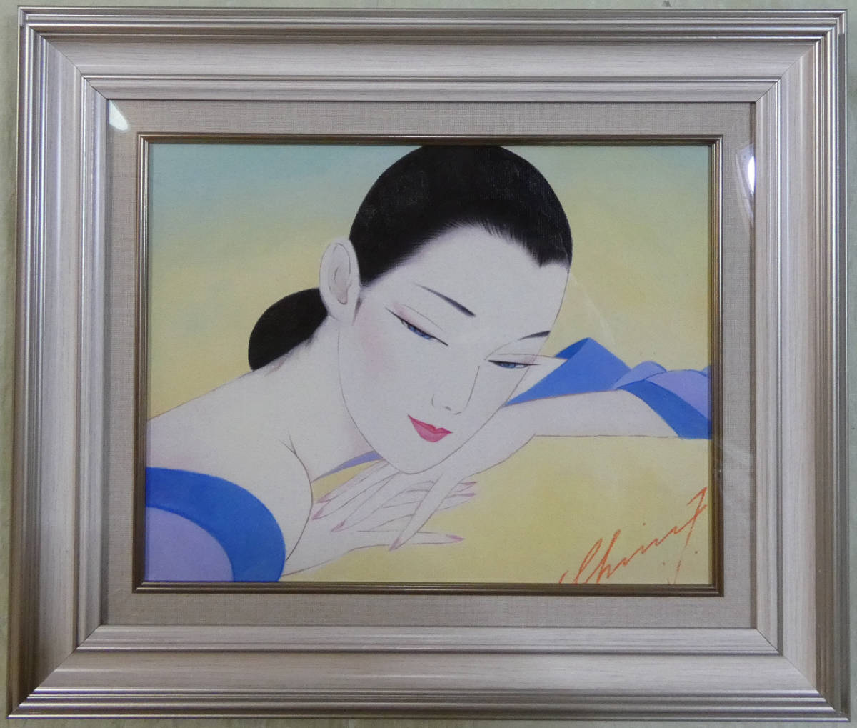 F6号 肉筆 油絵/代行品 鶴田一郎『愛心絆』表サイン/裏サイン/印鑑