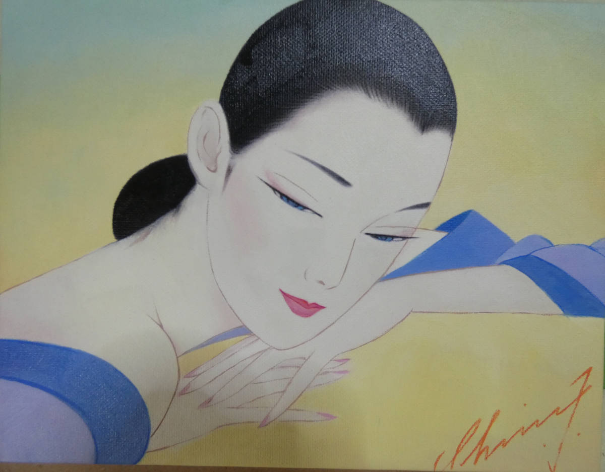 F6号 肉筆 油絵/代行品 鶴田一郎『愛心絆』表サイン/裏サイン/印鑑