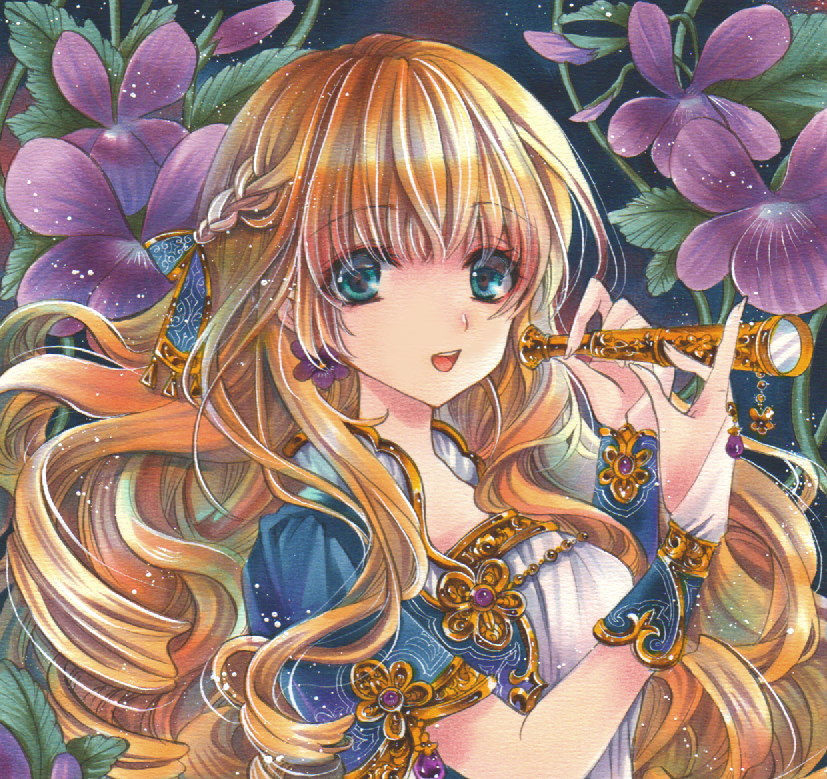 新品】同人手描きイラスト・オリジナル『すみれの望遠鏡』A4サイズ水彩