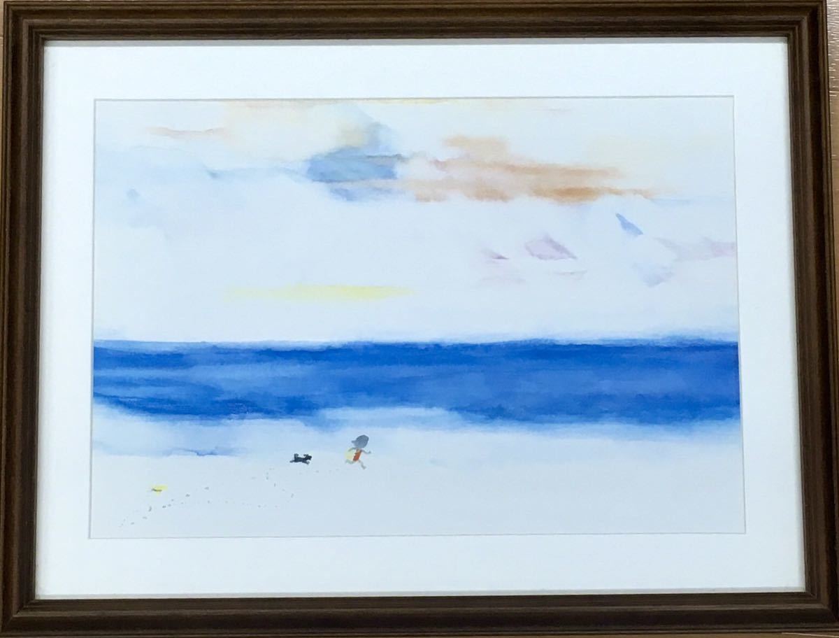 いわさきちひろ 『海辺を走る子供と小犬』＆『立てひざの少年』2点