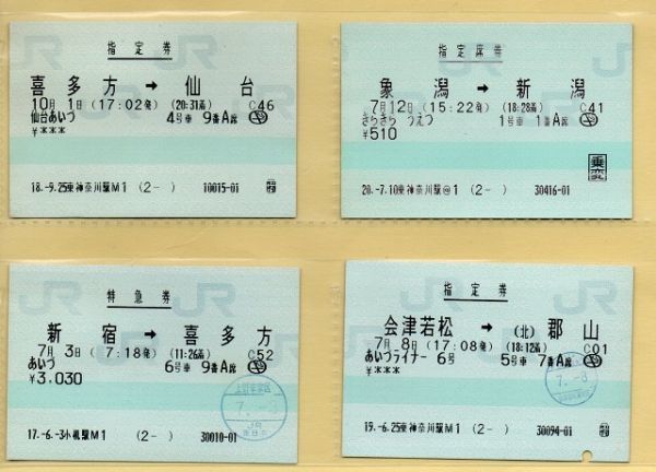 ◇JR東日本【使用済・マルス券】◇『「あいづ」「きらきらうえつ」臨時