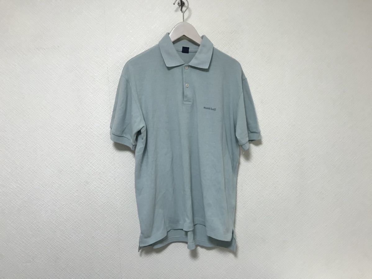 本物モンベルmont-bellコットン半袖ポロシャツビジネススーツミリタリーアメカジサーフアウトドアメンズLグリーン緑日本製の1番目の画像