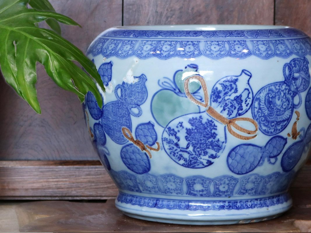 真葛香山 染付 蘭鉢 盆栽 真葛香山 染付 蘭鉢 盆栽
