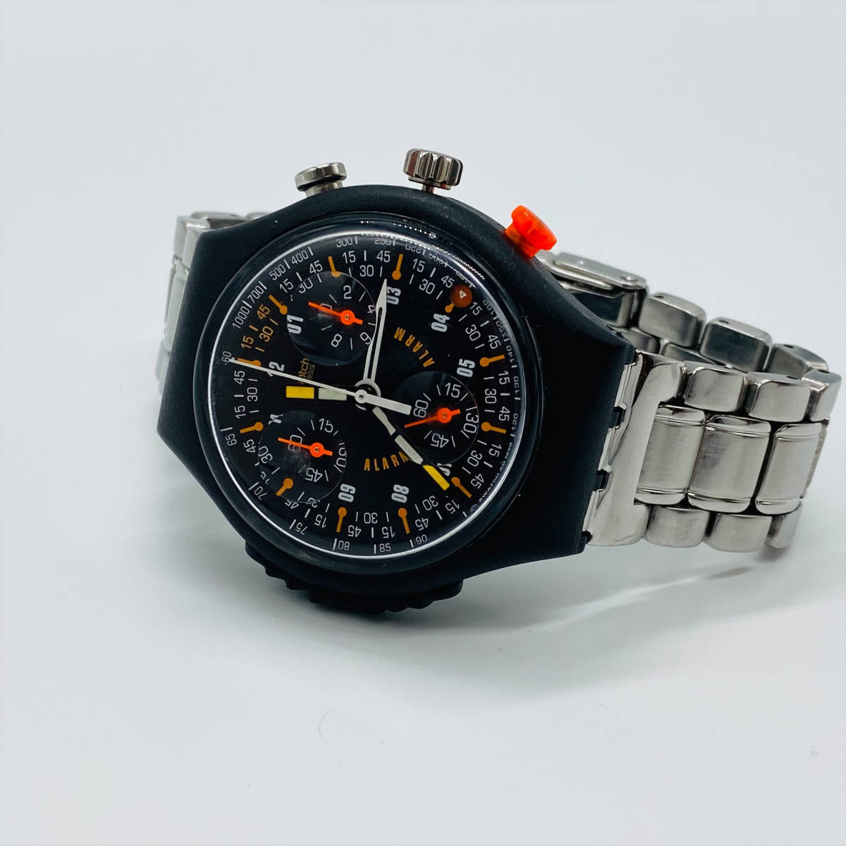 【目立った傷や汚れなし】Swatch スウォッチ クロノグラフ メタルベルト ベルト約16㎝ 1998年 stopwatch 7534