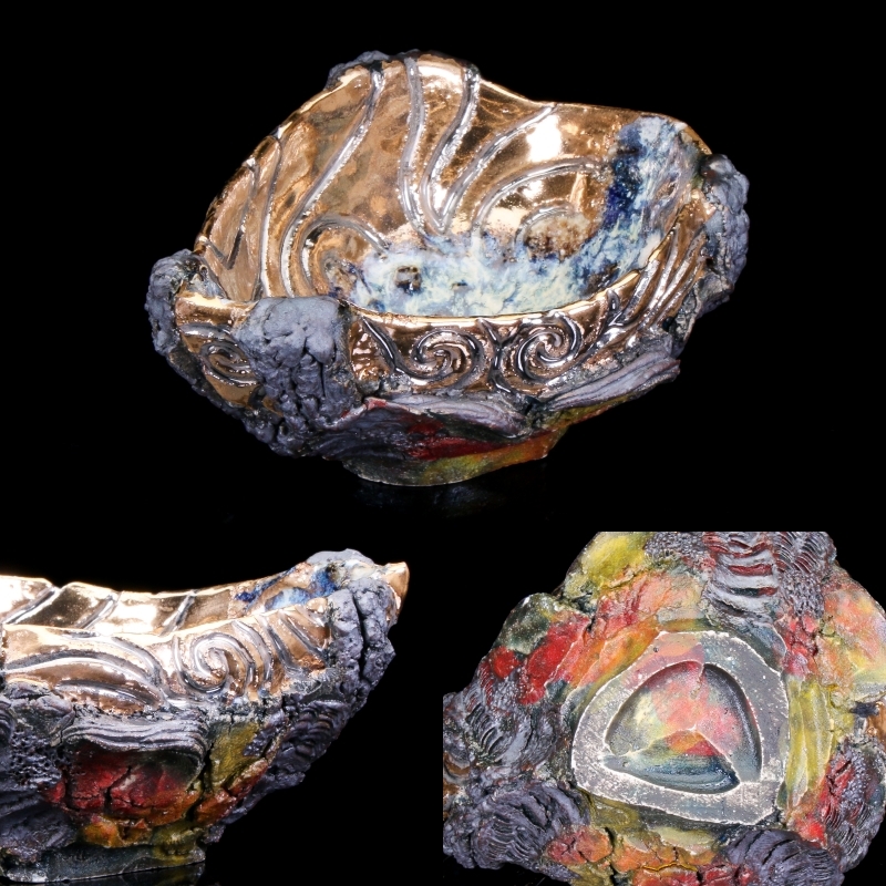 MG敬】平松龍馬 作『亀裂文 金彩 ぐい呑』hira60-32