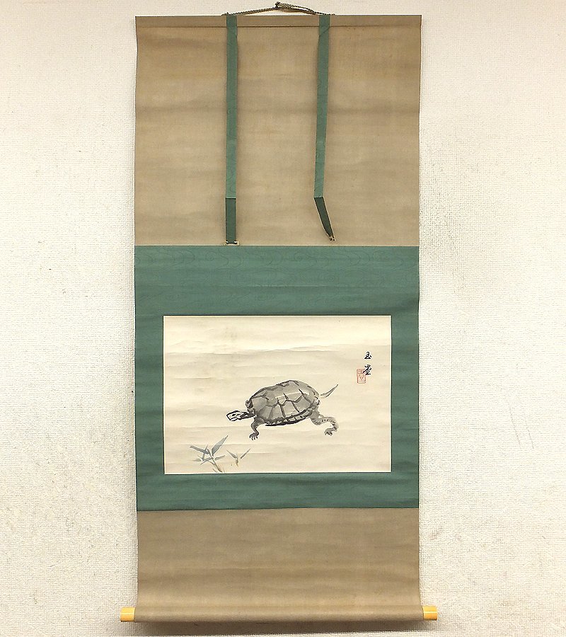 画】川合玉堂／文化勲章受章【識】川合修二「渓村雨後」掛軸 紙本 識箱