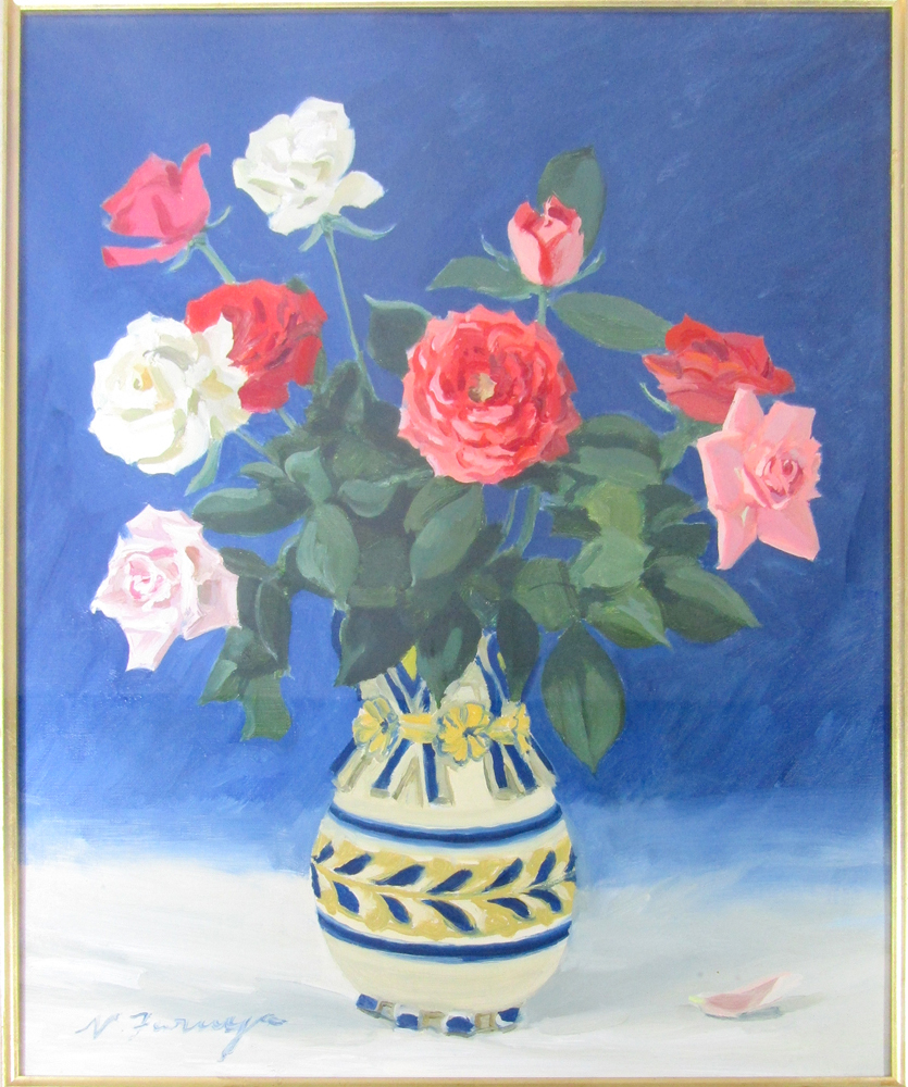 仲田好江　バラの花束 油彩画 仲田好江バラの花束 油彩画