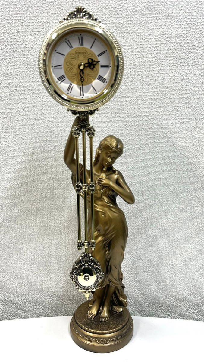 動作品】CITIZEN シチズン 4RP684 置時計 振り子時計 クォーツ 女神