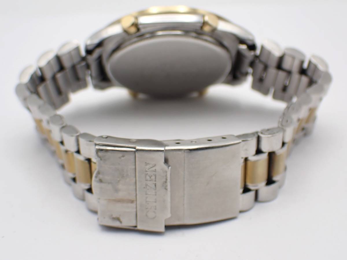 【やや傷や汚れあり】1円～☆CITIZEN シチズン アラームクロノグラフ WR100 クオーツ メンズ腕時計 GN-4W-S ゴールド文字盤 ...