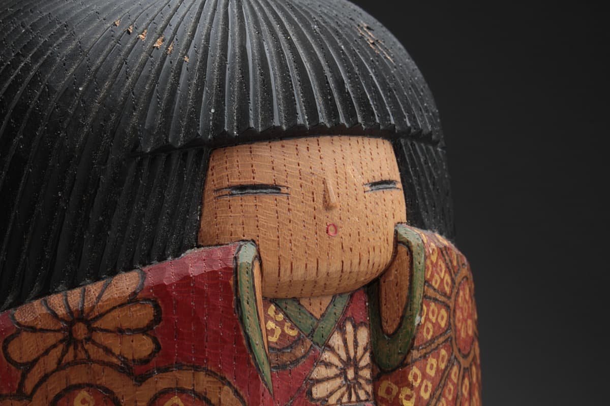 やや傷や汚れあり】EQ250 【渡辺雄二 作】創作こけし「花栞」置物 全高