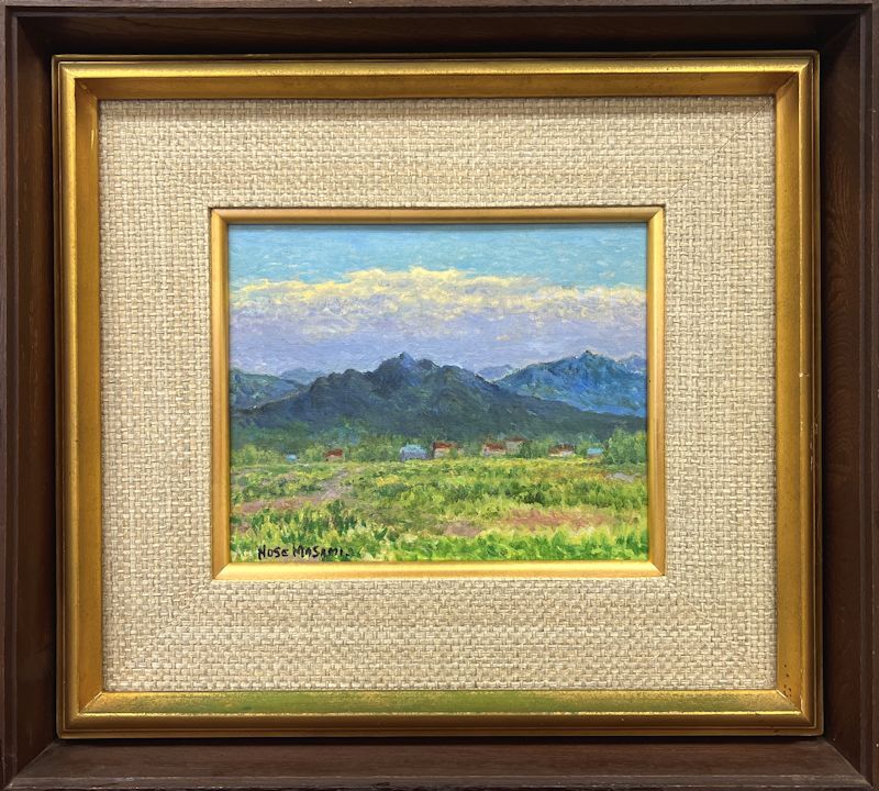 582 岡原幸代 作 雪山 池 木々の 綺麗な風景 油彩画作品ですの落札 