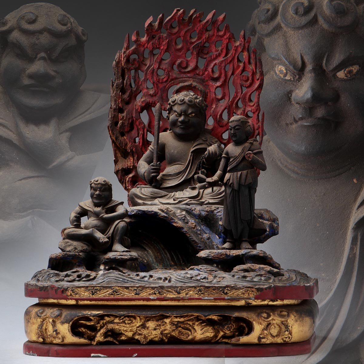仏教美術 時代彩色木彫 江戸期 不動明王像 仏像 古作 細密細工 民