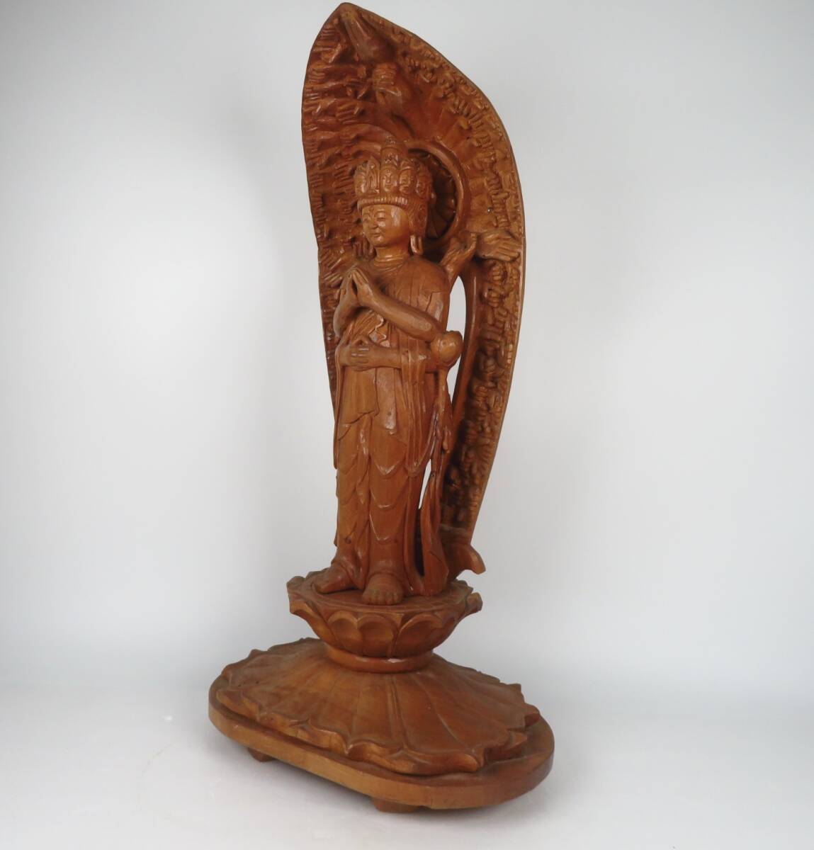 仏教美術 木彫 十一面千手観音立像 細密彫刻 佛像 仏像 寺院 仏閣 骨董品 古美術品 木製 高さ53.5cm【1120】の1番目の画像