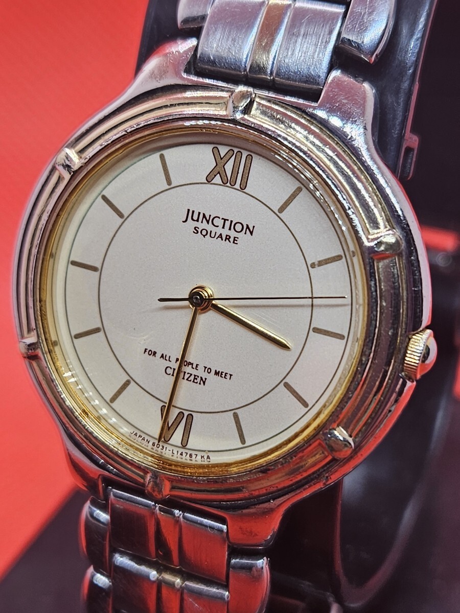 美品【稼働品】CITIZEN シチズン E030 ゴールド ホワイト ソーラー  