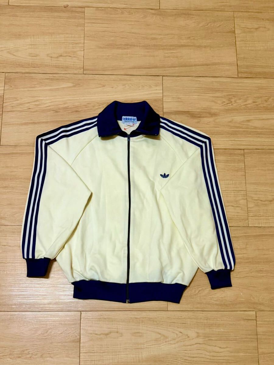 超希少☆80s デサント製 アディダス 刺繍ロゴ トラックジャケット 白×緑