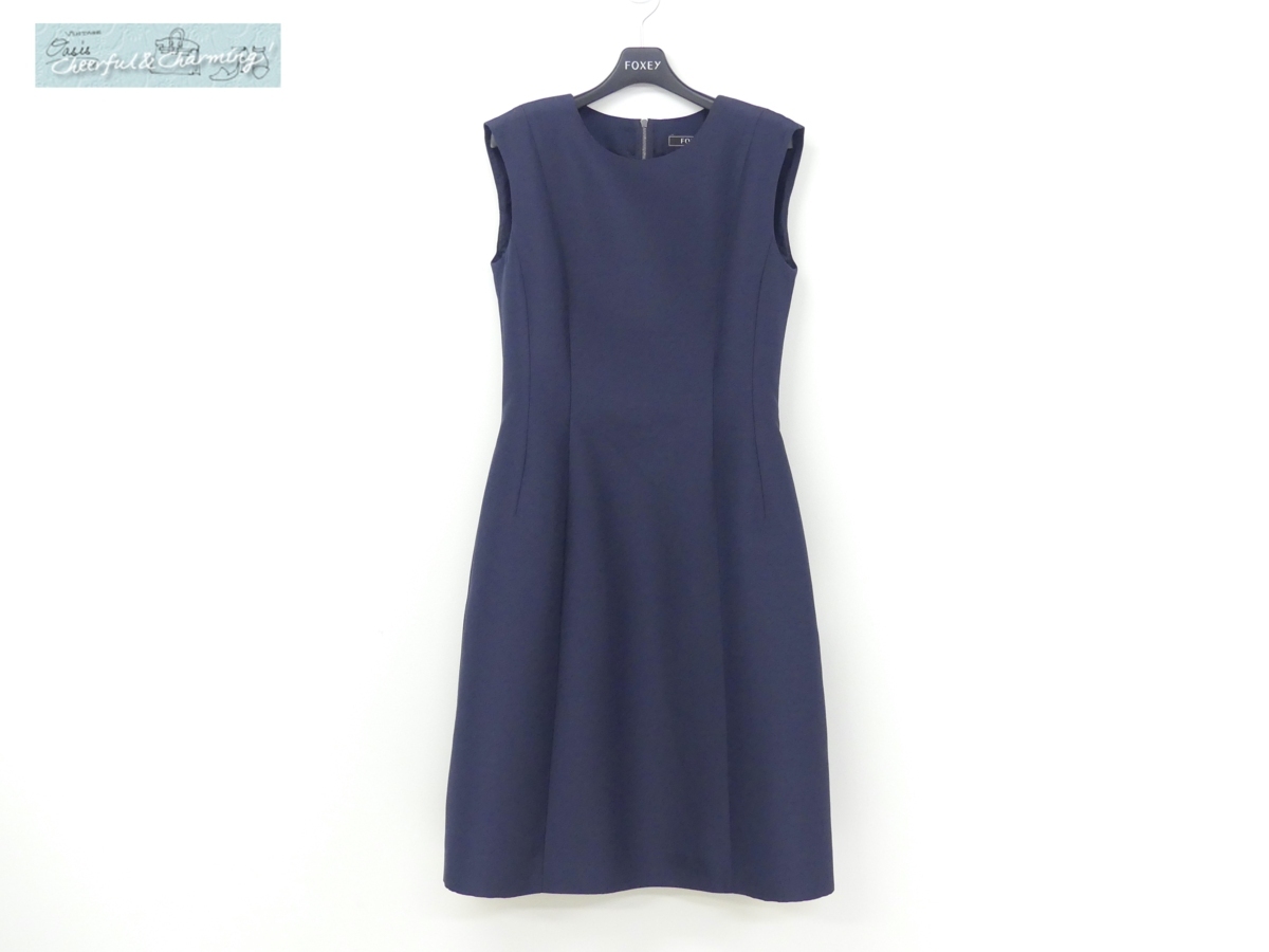【目立った傷や汚れなし】FOXEY ドレス ワンピース ミュゲ 38 ミッドナイトブルー シルクウール 上質シンプル 39043の落札情報詳細 ...