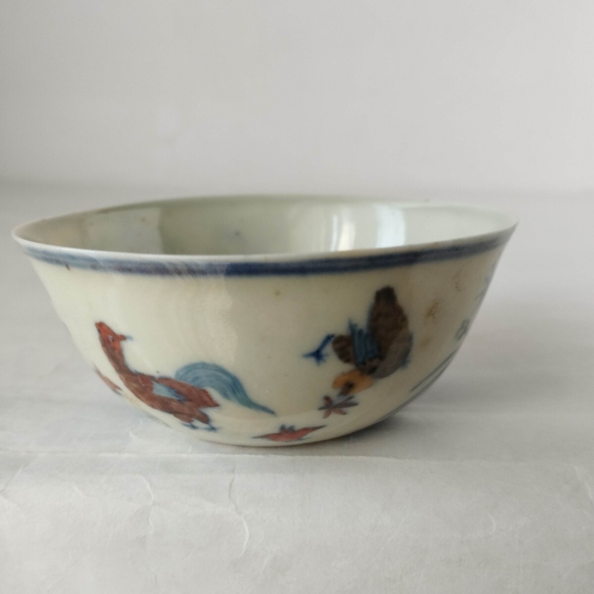可』中国古玩 『大明成化年製』 粉彩 豆彩 花鳥文 杯子 茶杯 碗 一対
