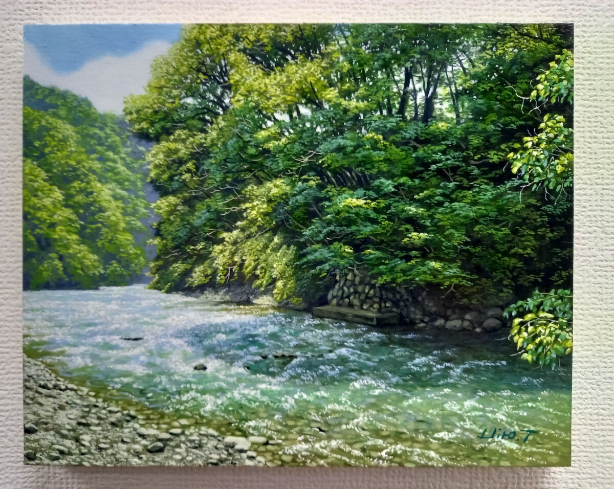 柳川喜八郎　油彩画　F6号『夏の山頂』、直筆サイン入、新品額装品 柳川喜八郎 油彩画 F6号『夏の山頂』、直筆サイン入、新品額装品