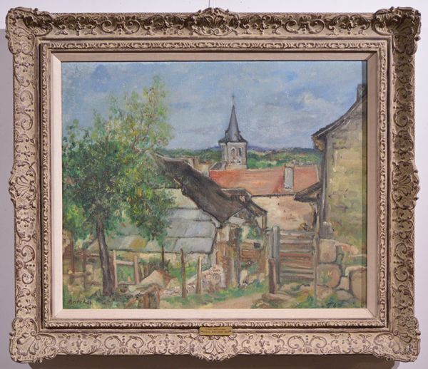 $平賀亀祐 フリアニ コルシカ 物故巨匠 豪華額装 肉筆 風景画 F6号 古い油彩 フランス のどか 街並み ヨーロッパ 油絵 人気画家 サインあり