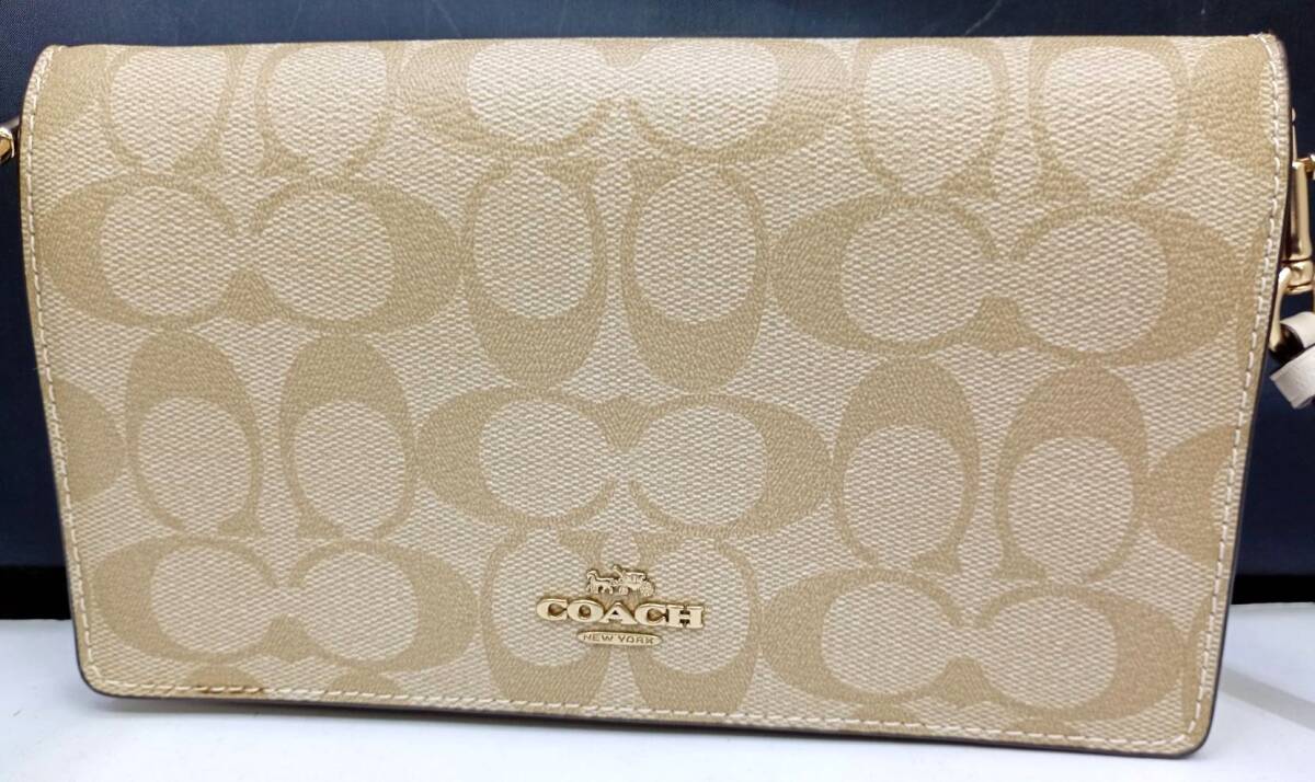 美品 COACH コーチ コインケース F63975 ダブルジップ シグネチャー 