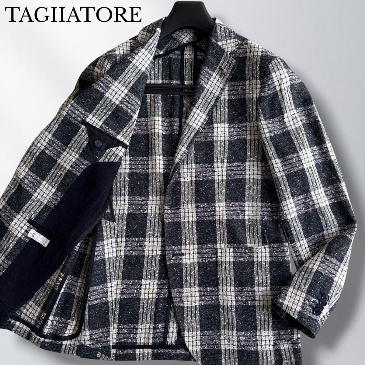 新品】イタリア製☆ タリアトーレ ブークレ ウィンドウペン チェック