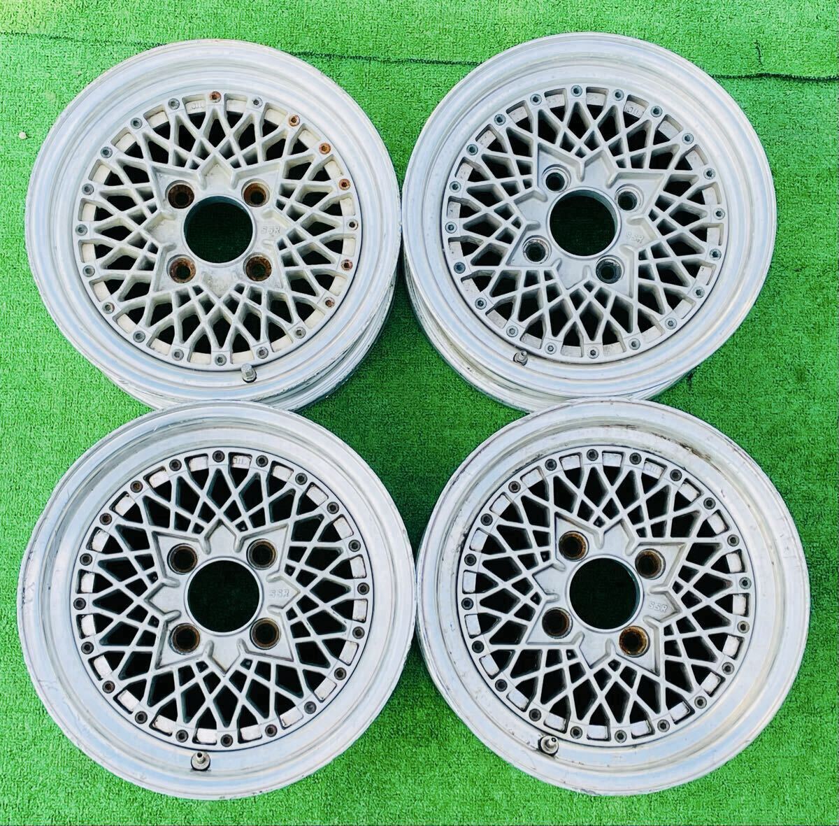 SSRスピードスター深リム 4本セット PCD114.3 4穴 当時物13インチ 深リム!PCD114.3 SSR スピードスター メッシュ 6.5j/約+8 ハブ約74