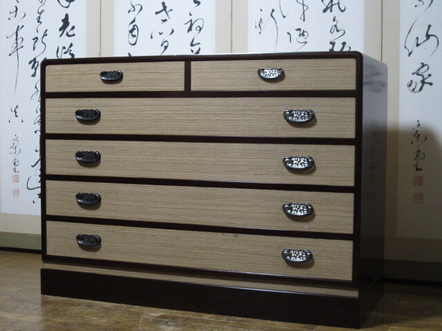 希少 逸品 黒柿 無垢材 14杯抽斗 時代 箪笥 鍵付き/引き出し/チェスト