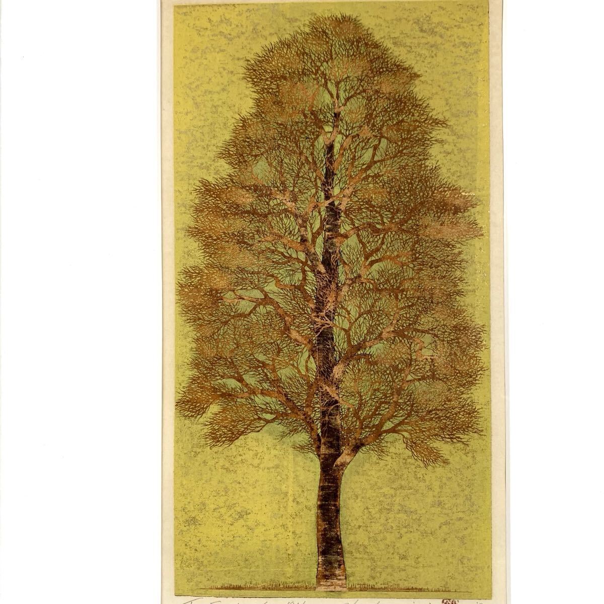 E0234 並木一 「Tree scene47 陽」 木版画 額装 40/150の落札情報詳細