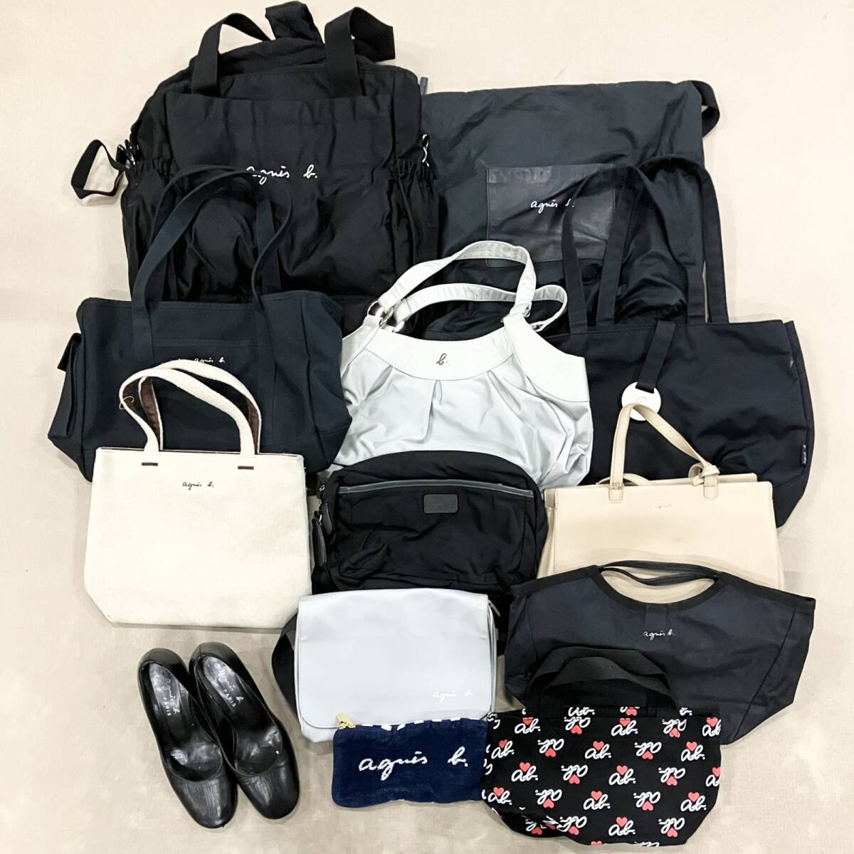agnes b アニエスベー グレー ナイロン製 ハンドバッグ 2way 美品 