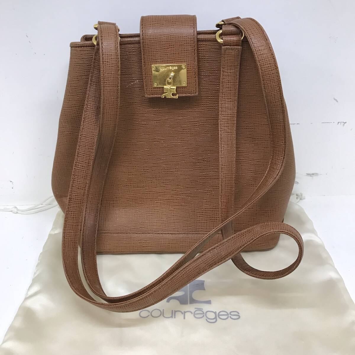 Courrèges クレージュ ヴィンテージ レザー ショルダーバッグ 茶 