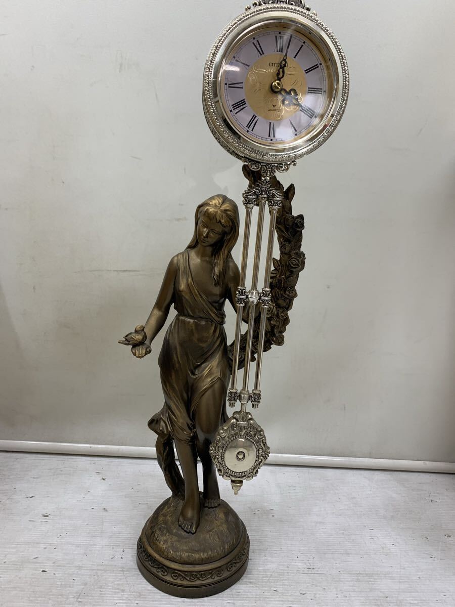 NK327】CITIZEN シチズン 女神 置き時計 振り子時計 電池式 高さ約75cm