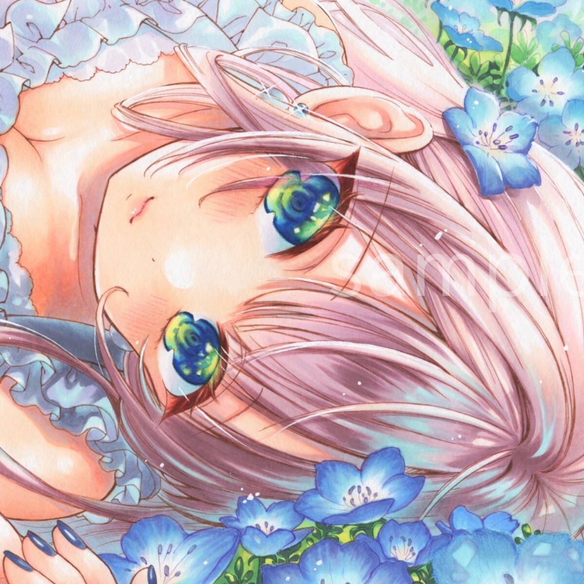 葉*月様 手描きイラスト✩原画＊四つ葉のエルフ少年＊中色紙