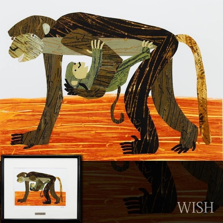 中古】エリック カール リトグラフ ペンギンの親子 414/1000 版画 はら