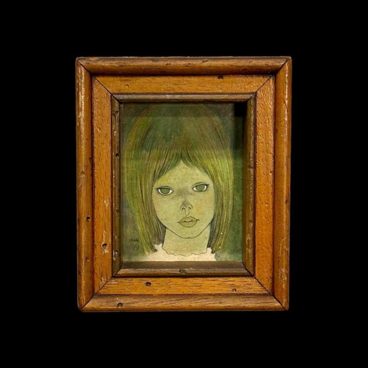 油彩画|お花を持つ女の子|人物画|正面サイン 裏サイン有|F6号|子供